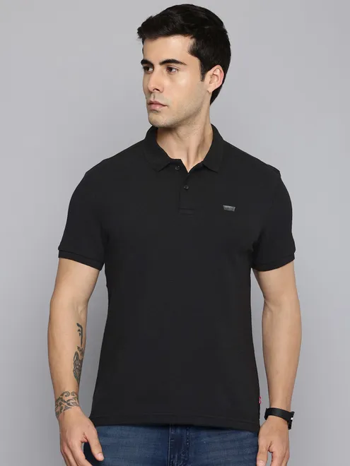 LEVIS plain black cotton polo t-shirt
