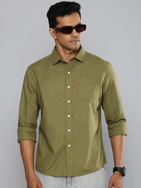 LEVIS plain cotton olive shirt for men