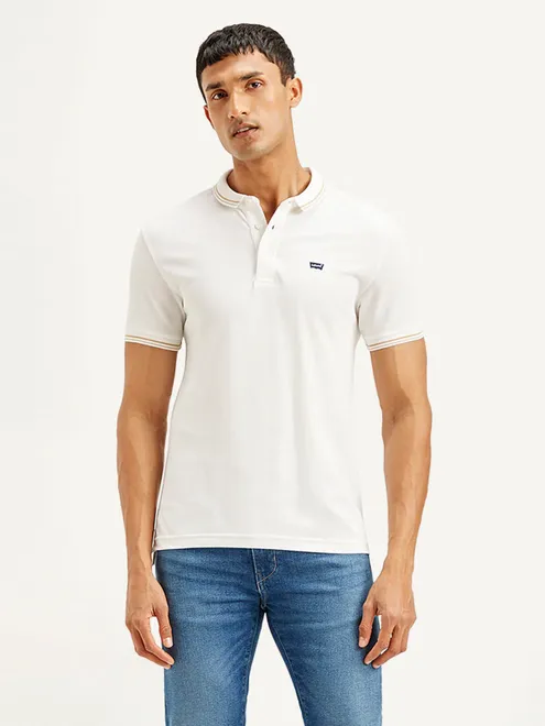 LEVIS solid white slim fit cotton polo t-shirt