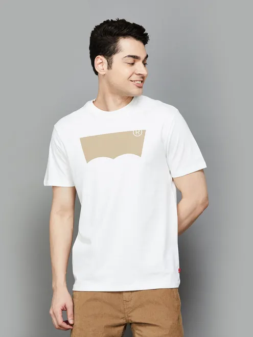 LEVIS white cotton slim fit t-shirt with printed