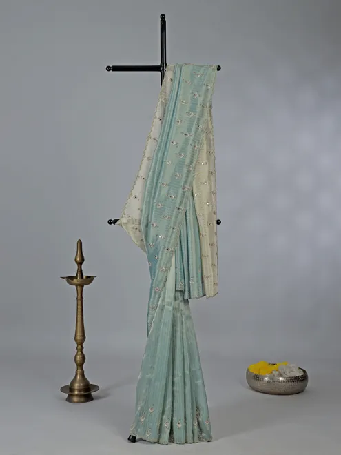 Light blue shaded tissue silk saree for wedding wear