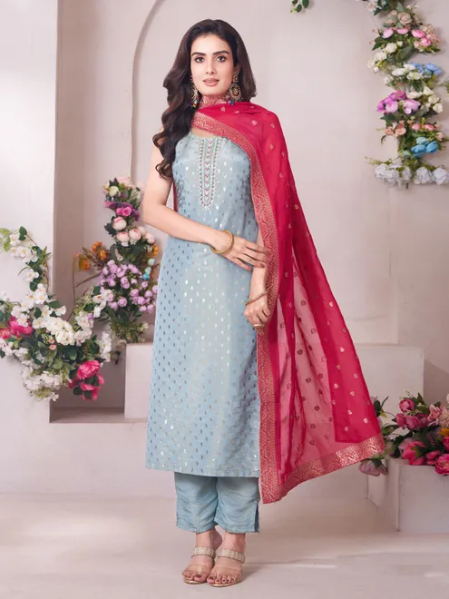 Light blue zardosi embellished salwar suit