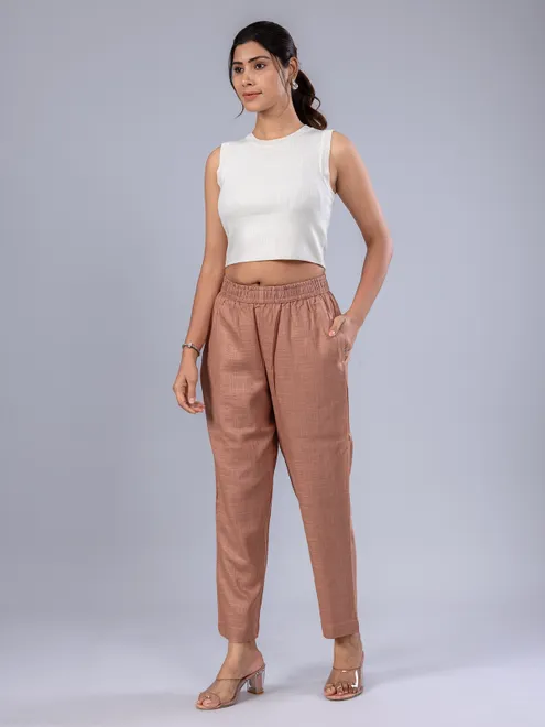 Light brown casual wear linen pant for women