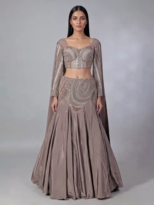 Light brown designer lehenga choli in crepe silk