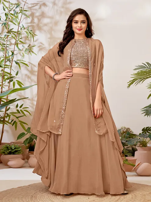 Light brown organza palazzo designer suit with jacket