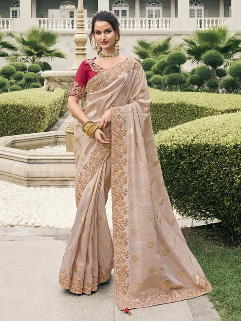 Light brown tissue silk saree with refined look