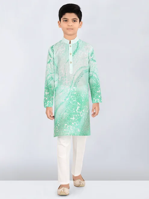 Light green cotton kurta suit for festival for boys