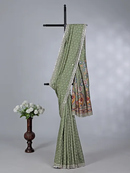 Light green gaji silk festival wear saree
