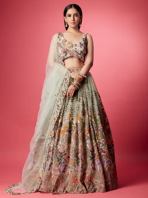 Light green organza embroidery lehenga choli