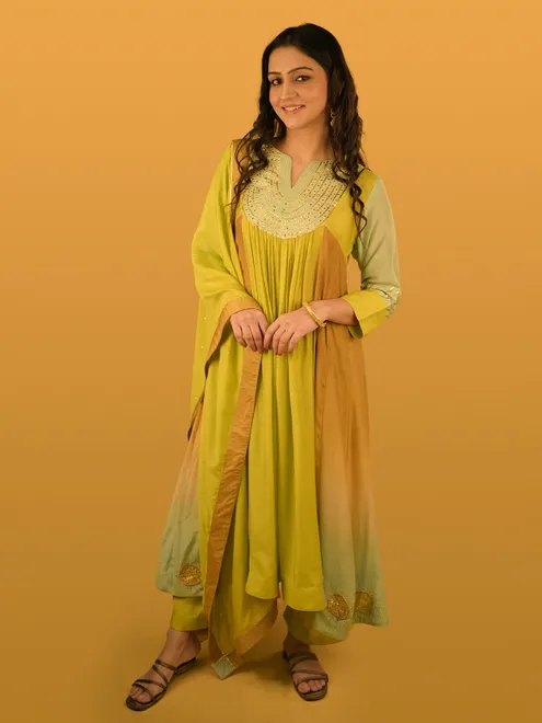 Light green shaded festive wear modal silk salwar suit