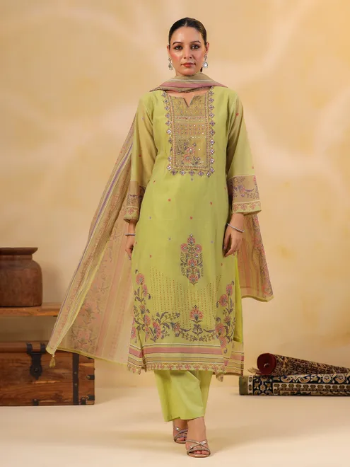 Light green silk printed kurti set