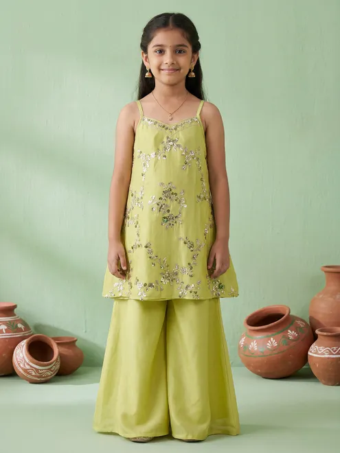 Light green tissue silk palazzo suit for girls