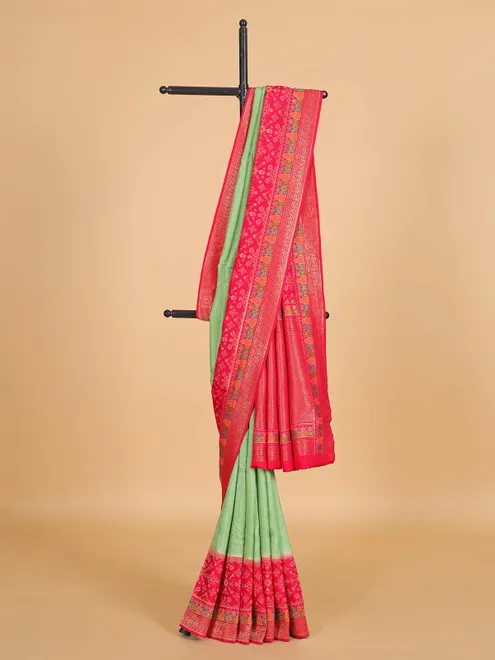 Light green zari weaving wedding style patola silk saree