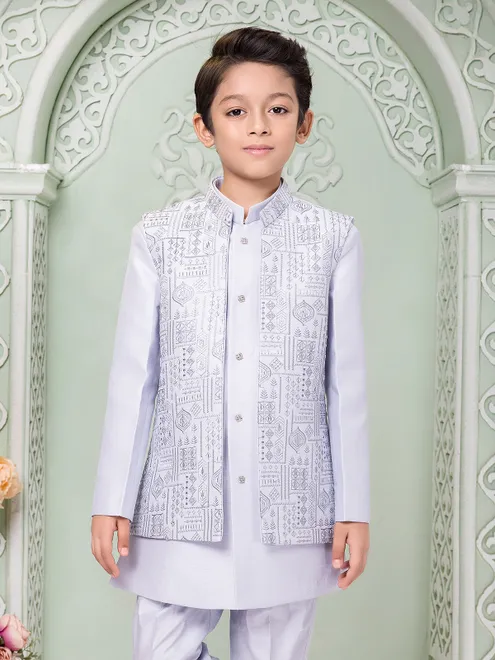 Light lavender silk indo western set for wedding wear