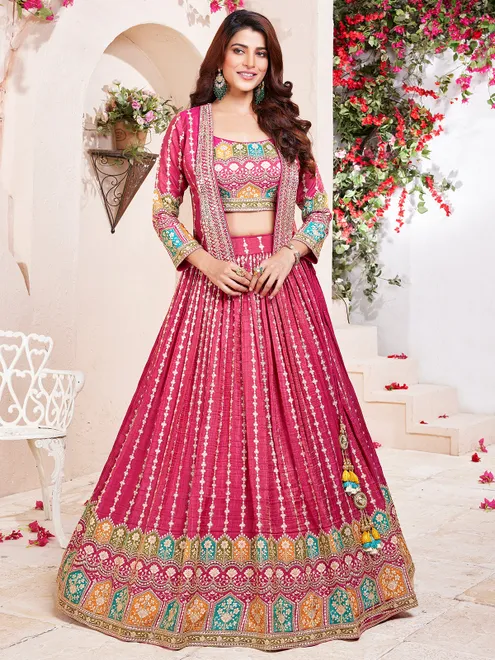 Light maroon silk lehenga choli with jacket