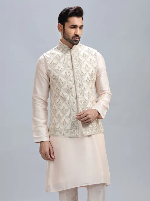 Light peach silk waistcoat set for men