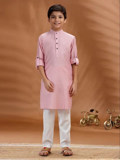 Light pink cotton kurta pant set
