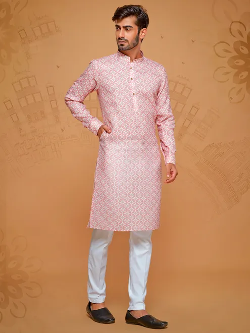 Light pink cotton kurta set for men