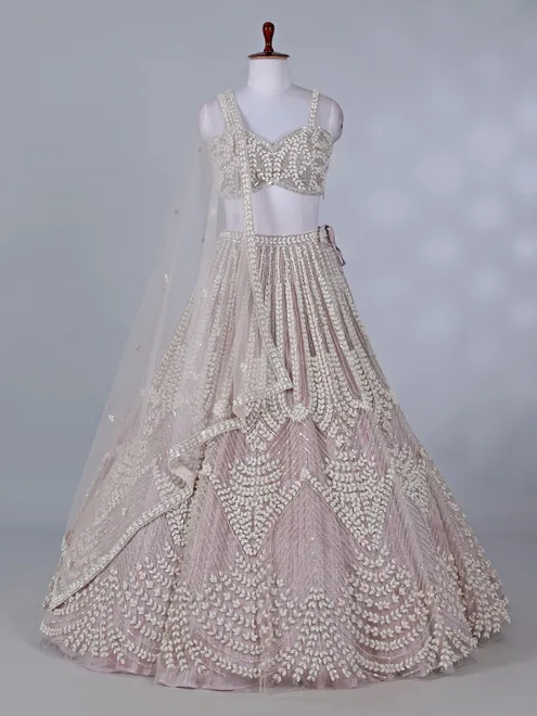 Light pink net lehenga choli for wedding celebration