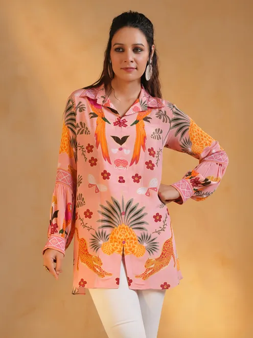 Light pink printed crepe silk top