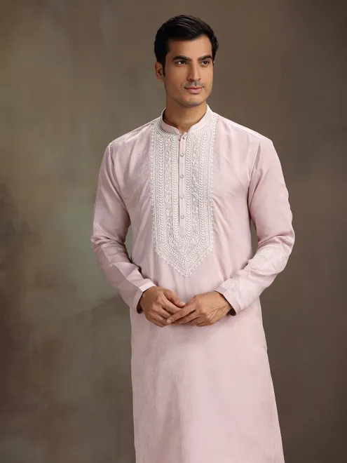 Light pink silk cutdana beaded work kurta suit