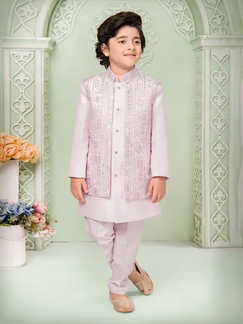 Light pink silk indo westernset with cutdana work