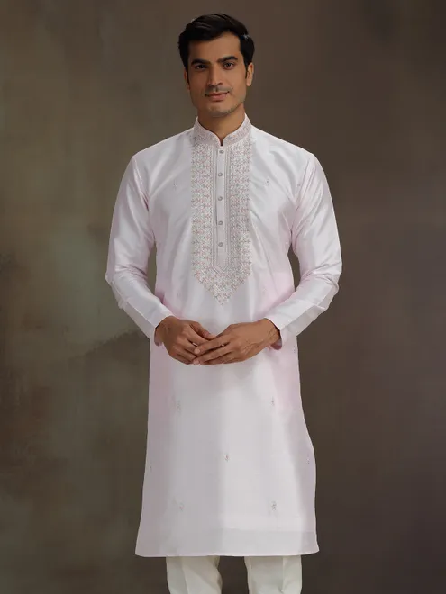 Light pink silk kurta suit for festival wear