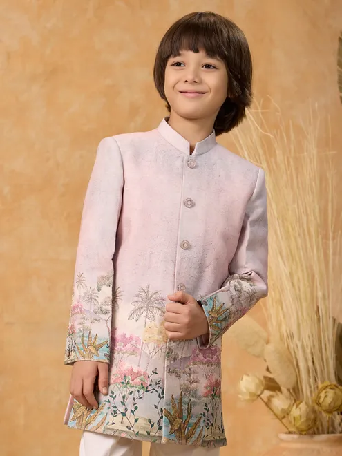 Light pink silk printed indo western set