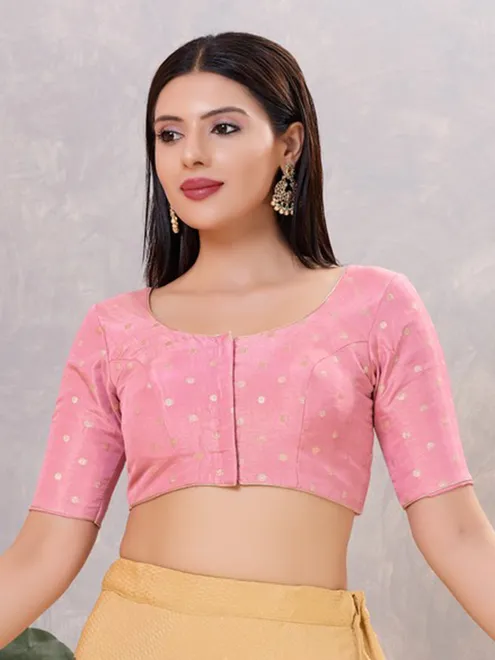 Light pink silk zari front open blouse