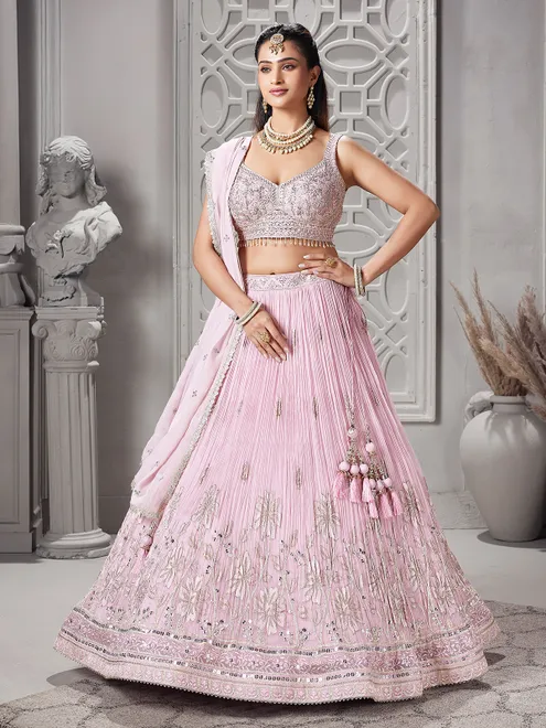 Light pink wedding wear lehenga choli with dupatta