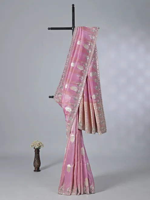 Light purple dola tissue silk saree with zardosi embellishments
