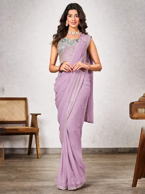 Light purple ready to wear shimmer georgette saree