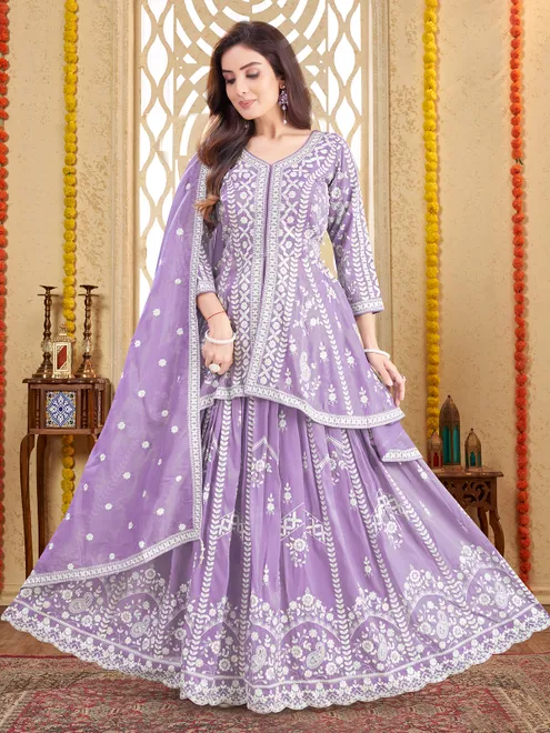 Light purple silk festive wear lehenga suit