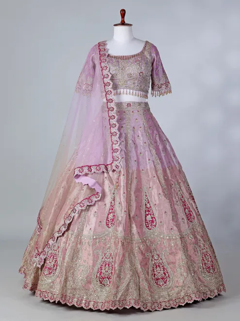 Light purple silk round neck lehenga choli with dupatta