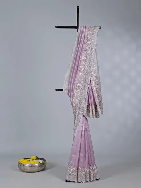 Light purple tissue silk saree with thread beauty