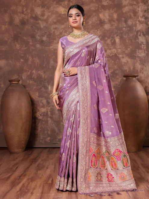 Light purple zari weaving tissue silk saree