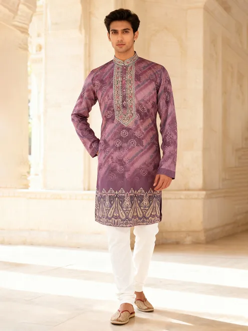 Light wine cotton silk daman printed kurta suit