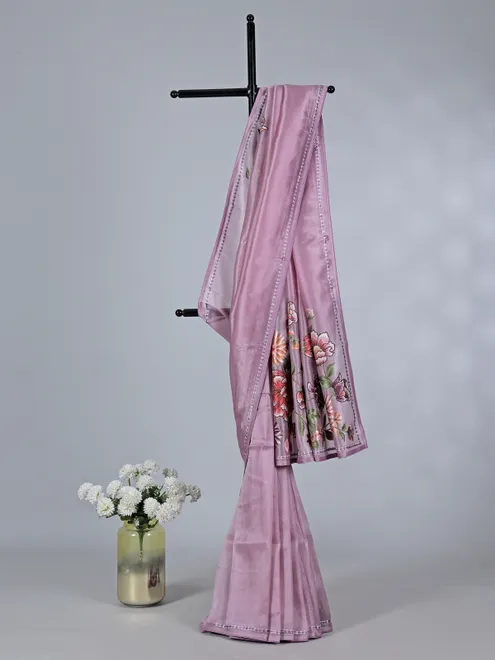 Light wine tissue saree with artistic embroidery