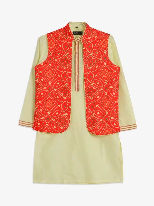 Light yellow and red cotton waistcoat set