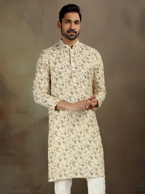 Light yellow georgette printed kurta set