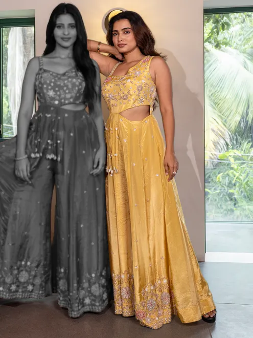 Light yellow silk palazzo suit for wedding