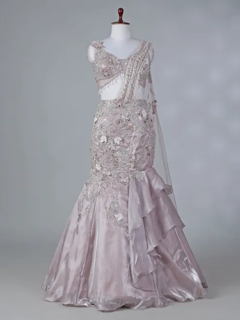 Lilac organza lehenga choli with patch work