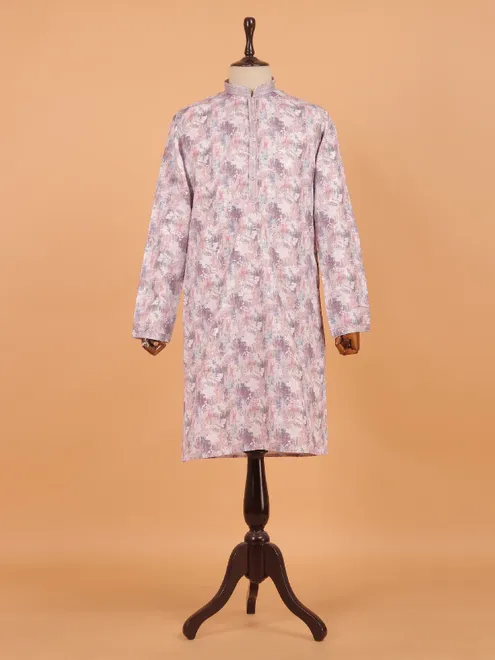 Lilac pink festive cotton kurta set for men