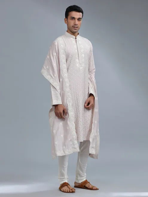Lilac purle silk kurta suit with dupatta