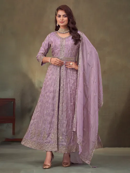 Lilac purple anarkali suit with dupatta