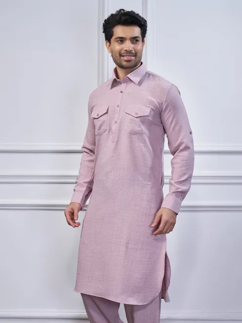 Lilac purple cotton plain pathani kurta suit
