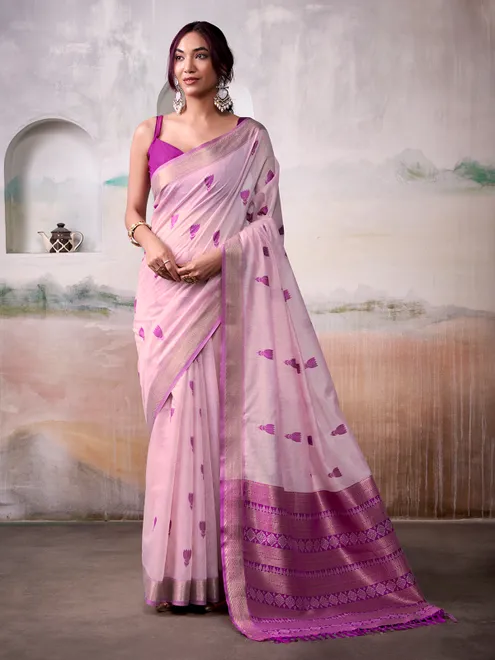 Lilac purple cotton saree with bold motifs