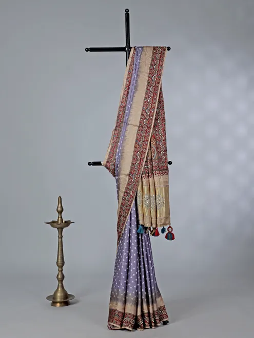 Lilac purple gajji silk saree with heavy work