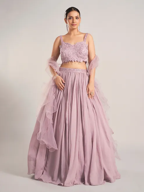 Lilac purple georgette cutdana work lehenga choli