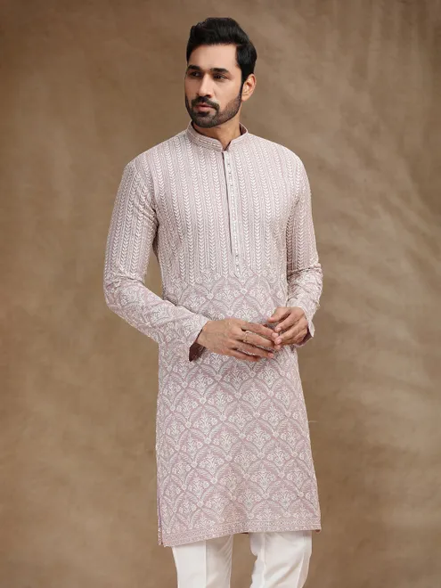 Lilac purple georgette festive kurta pajama for men